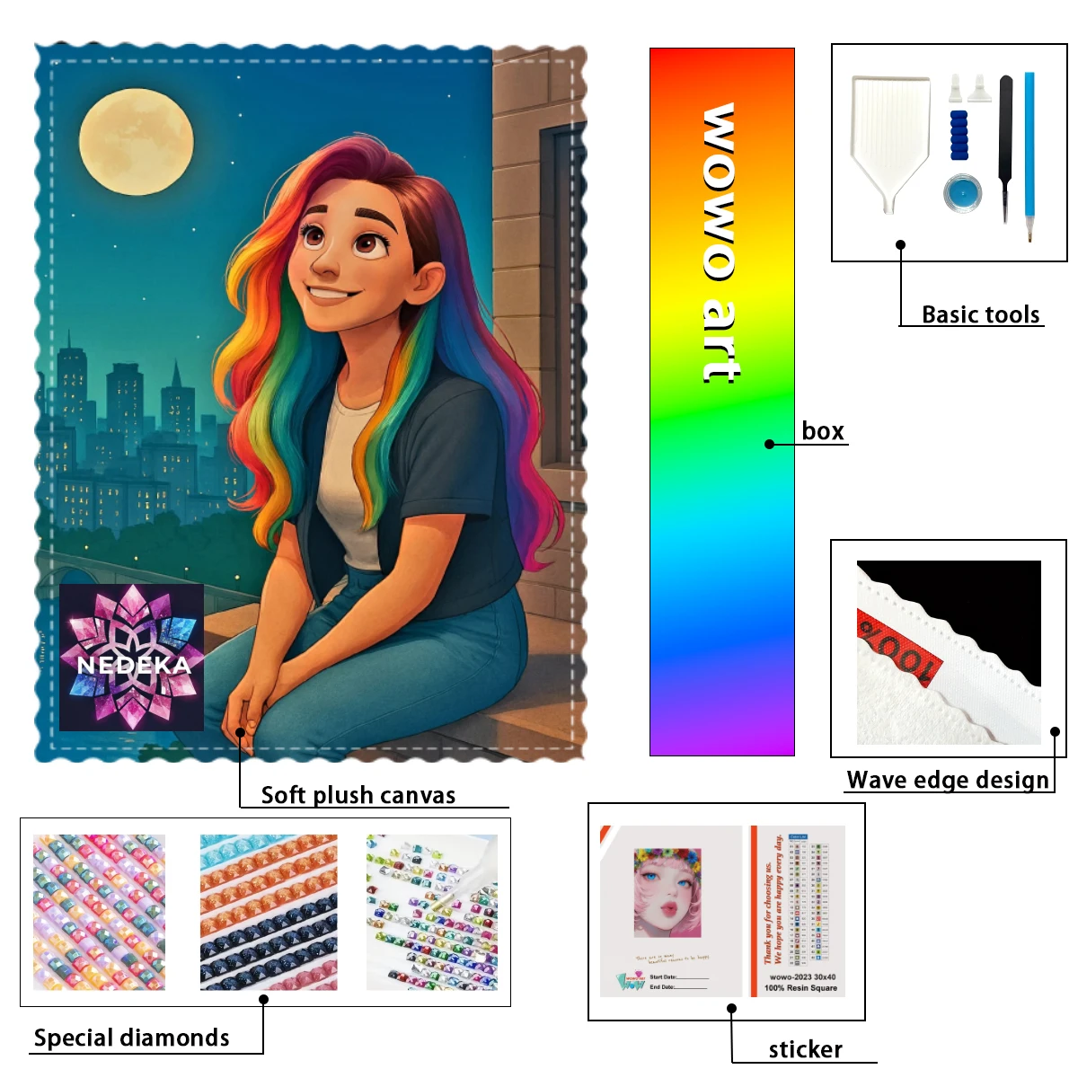 

【NEDEKA_ Diamond Art】Colorful hair girl Crystal AB Rhinestone FD Rhinestone Perfect Resin Diamond