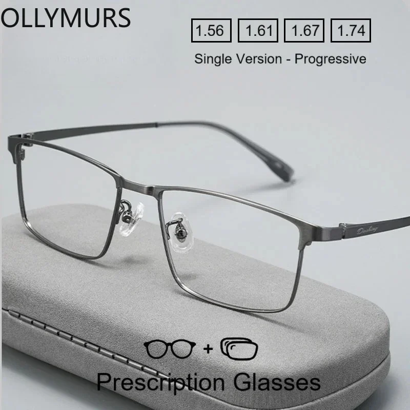 

OLLYMURS Men's Anti-Radiation Prescription Glasses Aspheric CR-39 Lens Titanium Frame Progressive Eyewear with Optical Recipe