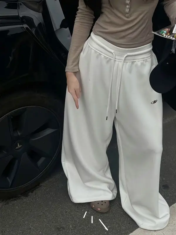 

Широкие брюки с эластичной резинкой на талии, женские осенние синельные нежные брюки оверсайз, минималистичные для взрослых, простые, городские, софтшелл, базовый трикотаж