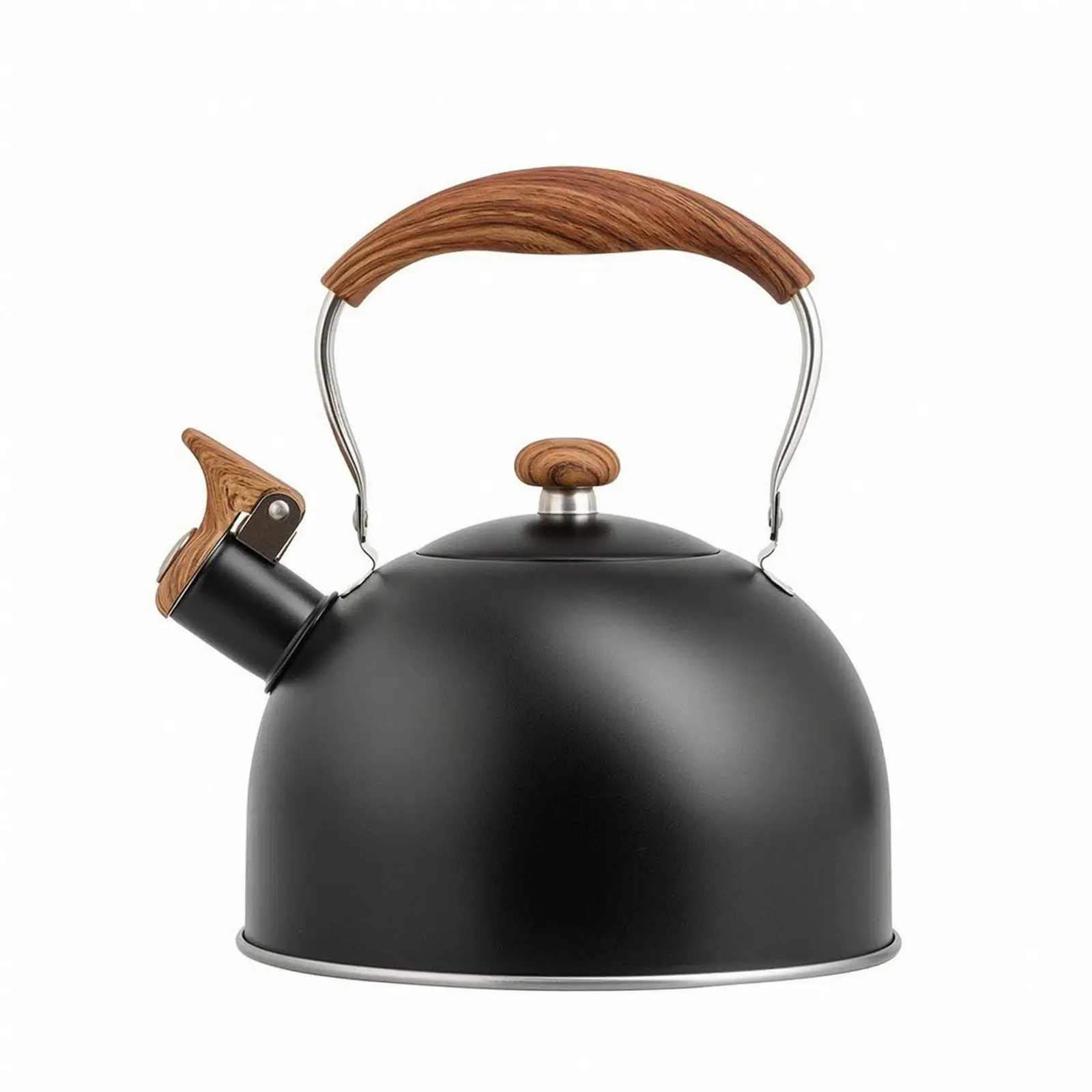 Stainless Steel Kettle 316 Grade Classic Whistling Tea Kettle Flat Base Water Pot with Wood Accents for Modern Kitchens