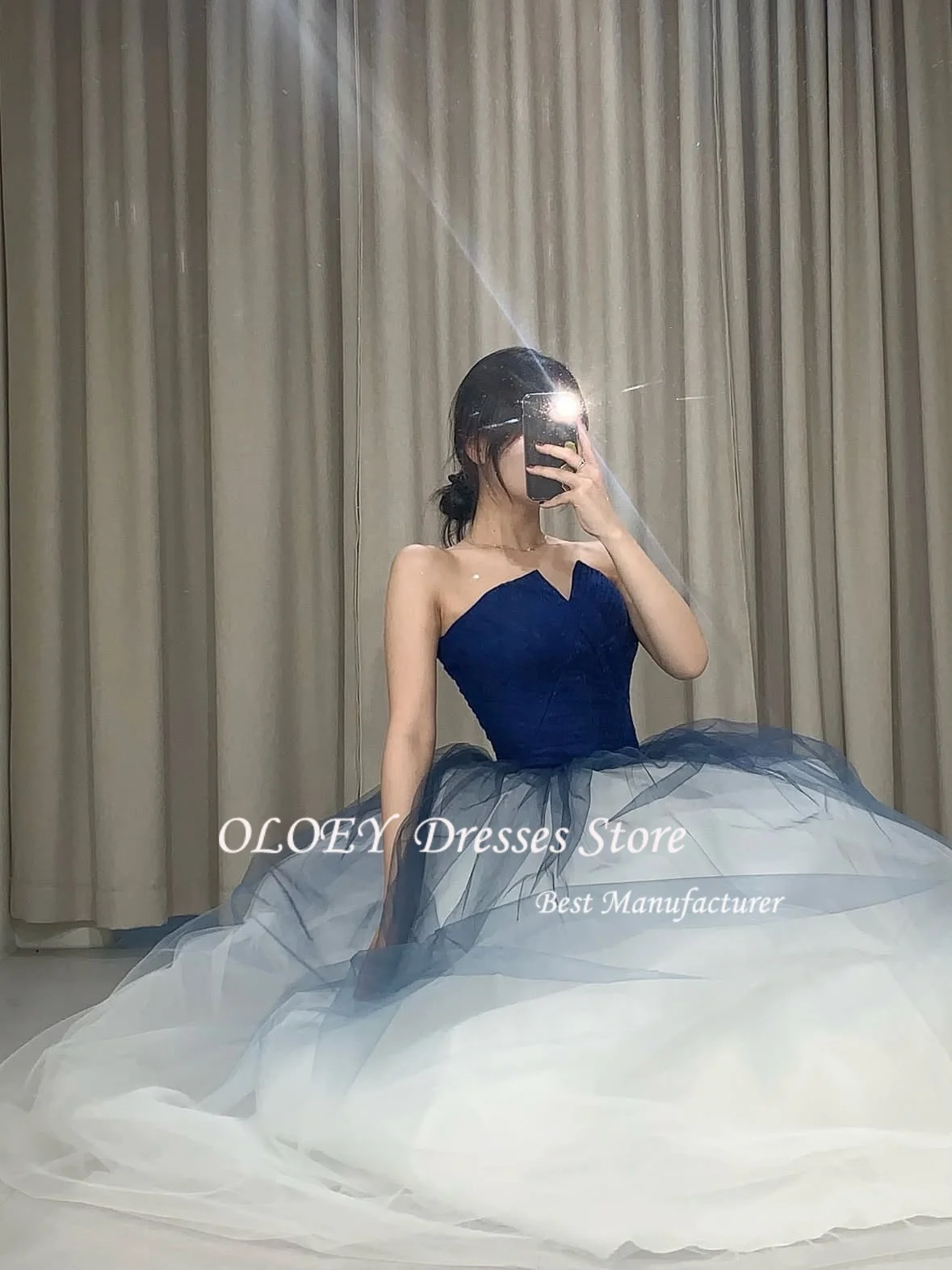 Oloey gradiente azul elegante vestidos de noite coreano vestidos de baile vestido de festa vestidos de desempenho vestido de competição de música