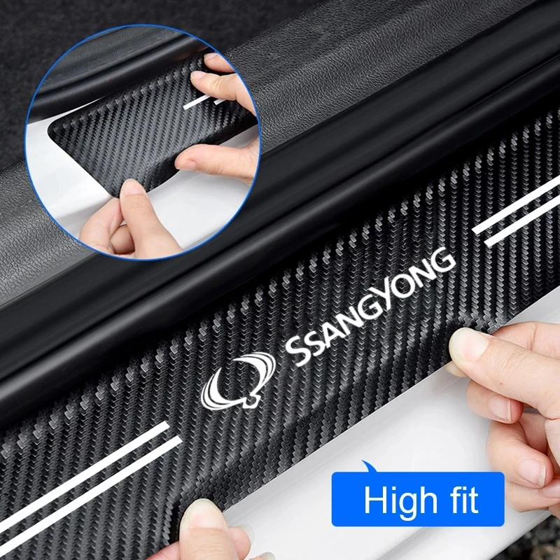 Carbon Fiber Car Threshold Protective Film Waterproof Car Sticker For Ssangyong Korando 2021 Rexton Kyron Musso Actyon Rodius