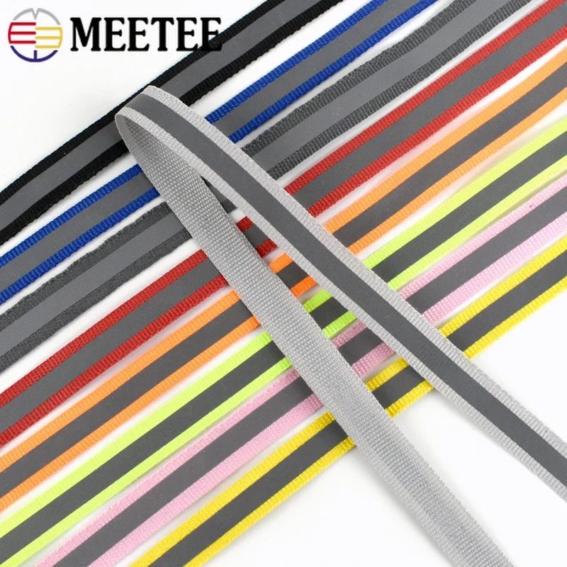 50Yards Meetee 10mm Reflective Nylon Webbing Safety Warning Band Fluorescent Silver Ribbon Uniform Garment Decor DIY Accessories