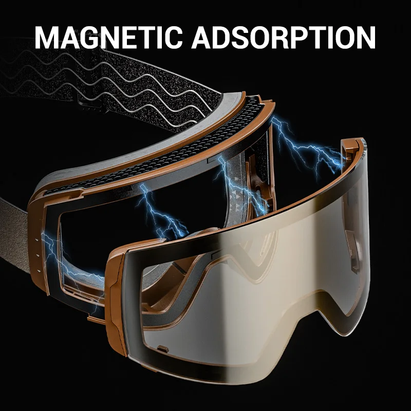 KAPVOE New Winter Photochromic Ski Goggles Double Magnet Adsorpt Layers UV400 Anti-fog Coatings Snowmobile Snowboard Skiing