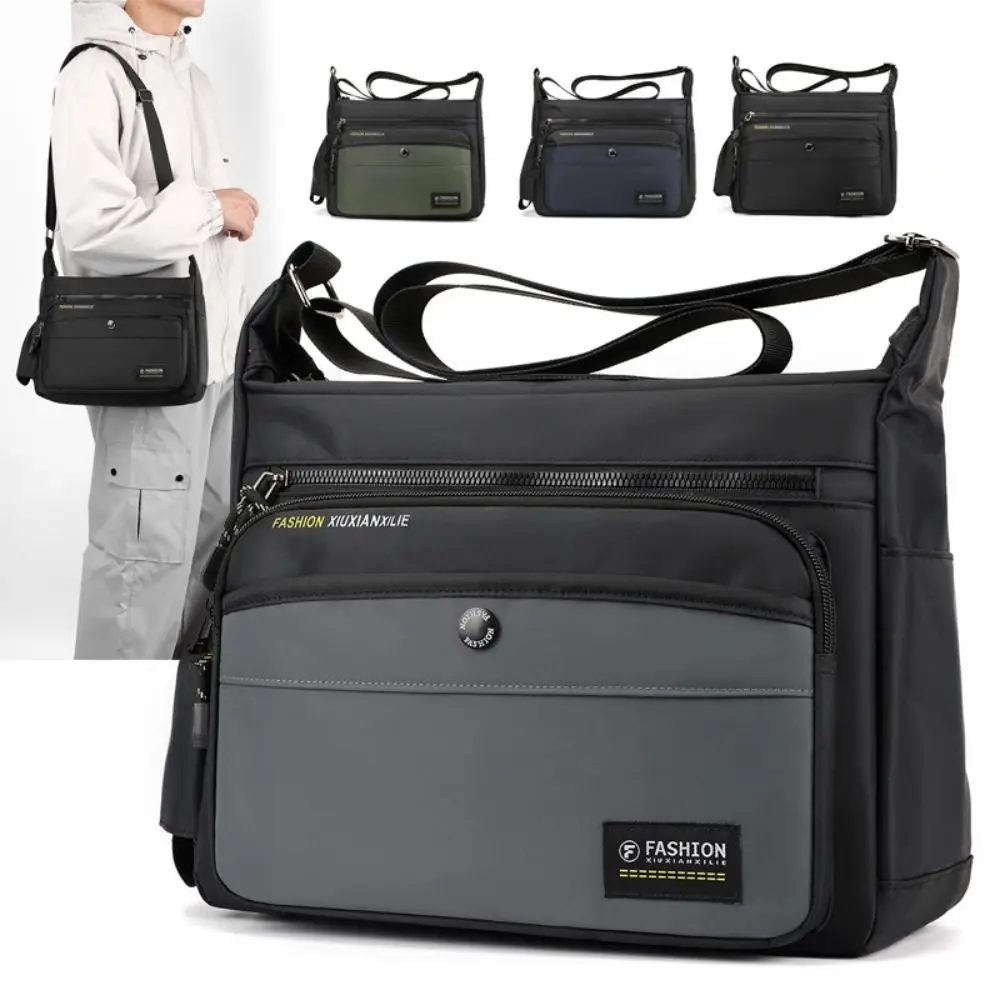 New Nylon Messenger Bag Multi-layer Zipper Storage Pocket Large Capacity Square Shape Travel Crossbody Bags Unisex