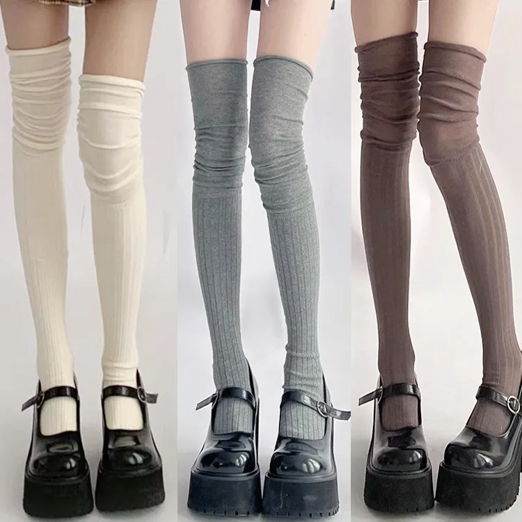 Calcetines hasta la rodilla para mujer, calcetines hasta el muslo para mujer, calcetines cálidos tejidos para botas, calentadores de piernas, pantalones altos hasta el muslo de algodón japonés JK