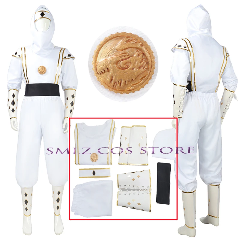 

Warrior Tommy Oliver Cosplay Anime Costume Men Ninja White Uniform Set Halloween Party Tommy Outfit for Women Man