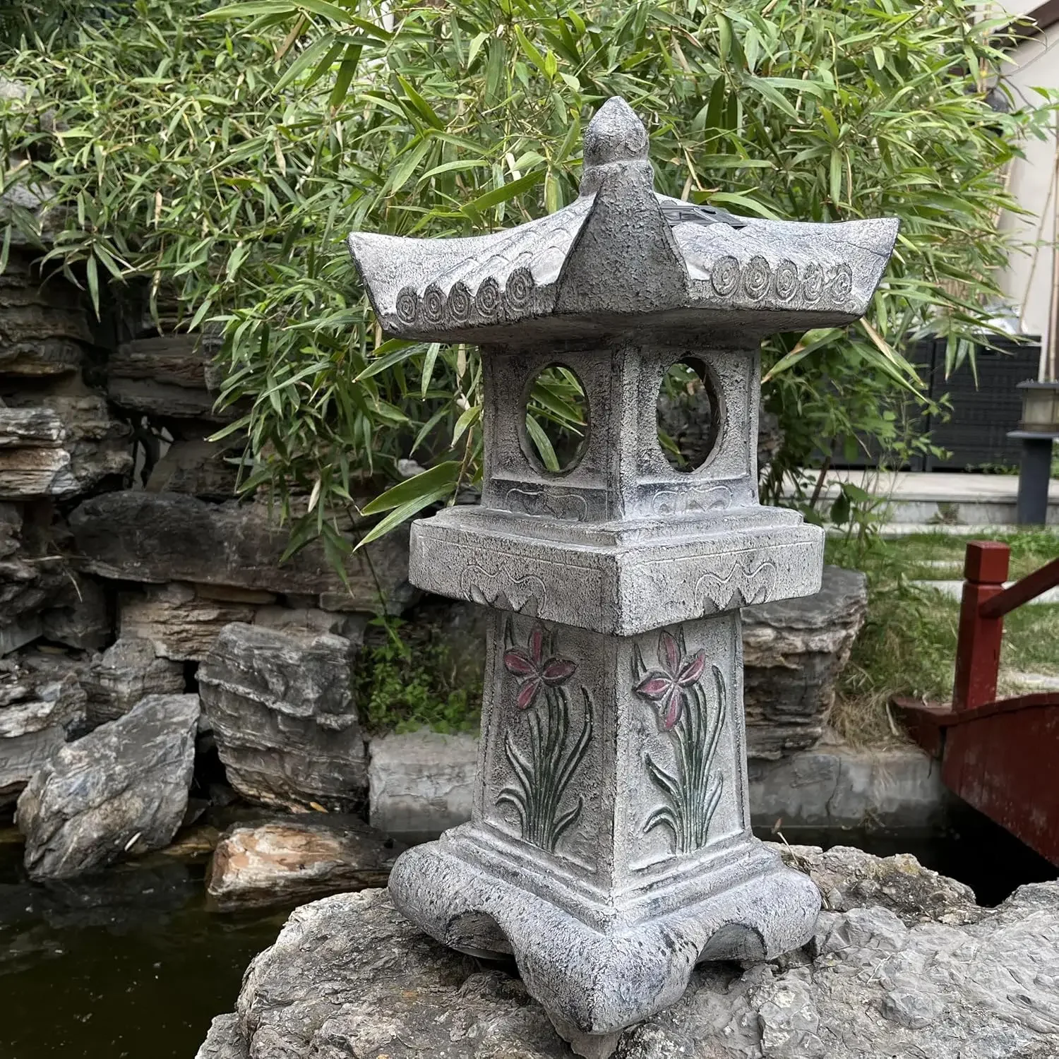 23.6''High Asian Orchid Pagoda Statue Miniature Tower Lantern Garden Decoration Figurines Outdoor Japanese Decoration Zen
