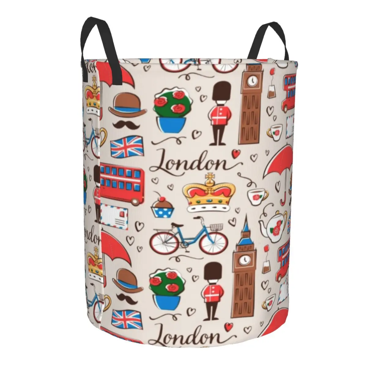 London Pattern Laundry Basket Collapsible British Flag UK Red Bus Clothes Hamper for Baby Kids Toys Storage Bin