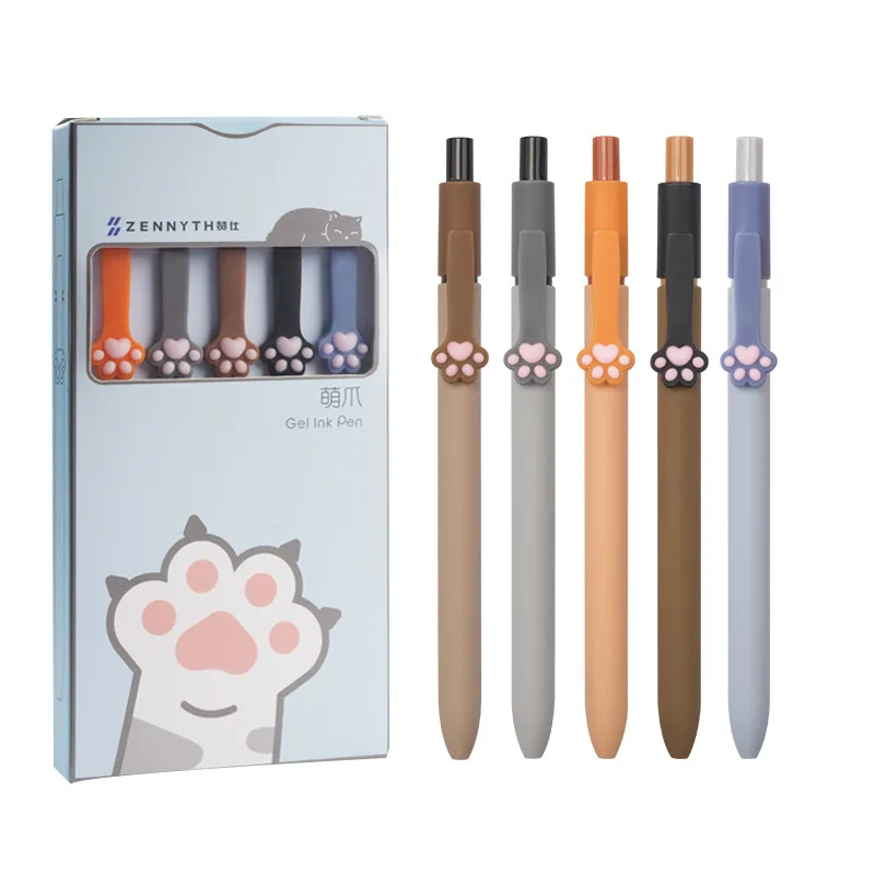 Kit 5 Pieces Retractable Cat Paw Gel Pen Set