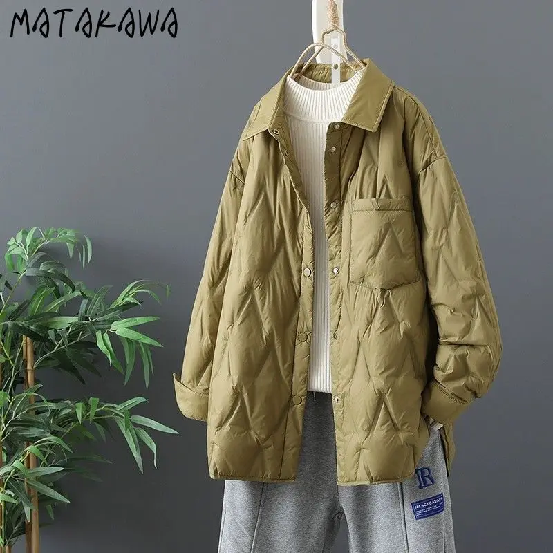 

Matakawa осенне-зимние куртки для женщин, легкие однотонные винтажные свободные пальто, парки, винтажные модные повседневные куртки Chaqueta Mujer