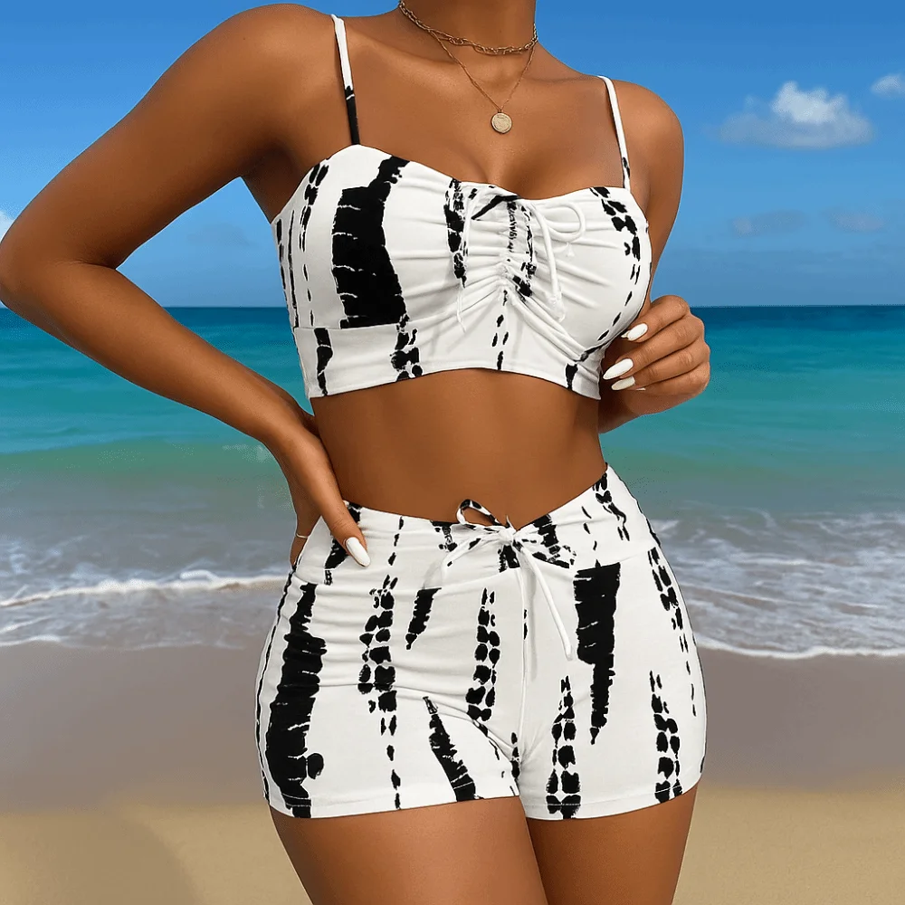 

Tie Dye High-Waist Bikini Set Cross-Border Flat Angle Trendy Swimwear High Waist Shorts Sexy Design Padded Bathing Suit