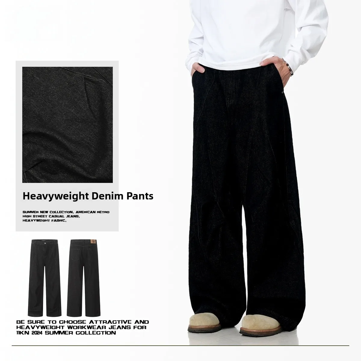 

Retro American Waed Bla Straight Leg Jeans Men Women Loose Wide Leg Pants Design Sense Autumn Cotton Blend Trousers