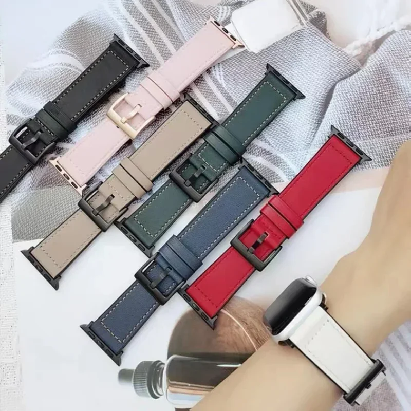 Silicone+Leather Strap For Apple watch band 46mm 41mm 44mm 40mm 42mm 45mm Men/Women Bracelet Belt For iWatch 10 9 8 7 6 5 4 3 SE