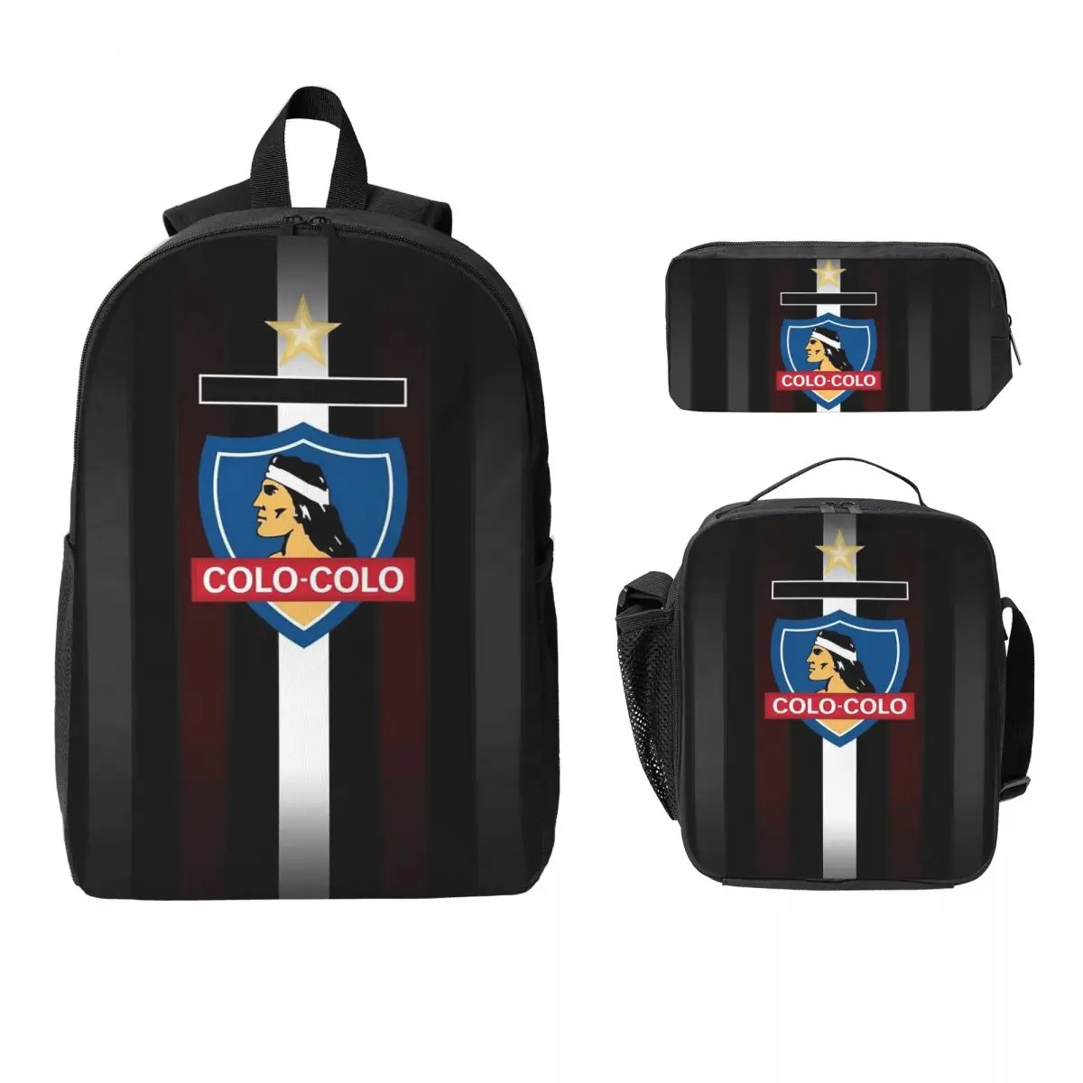 Golden Colo-Colo Campeon DE Chile Backpack BookBag School Bag Computer Shoulder Bags 3ps Insulated Lunch Bag Pencil Case