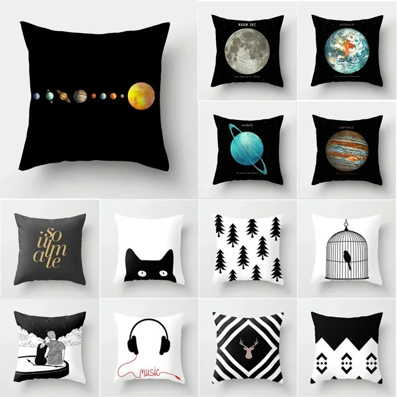 45x45CM Black Pillow Galaxy Planets Cushion Covers Space Cushion Cover Pillowcase Soft Pillow Case High Quality Printing Pillow