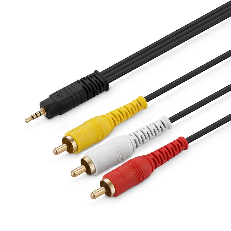 JSJ 3.5MM Jack Male to 3RCA Male 24k Gold Plated  Audio Video AV OFC Copper Cable for TV Mi Box