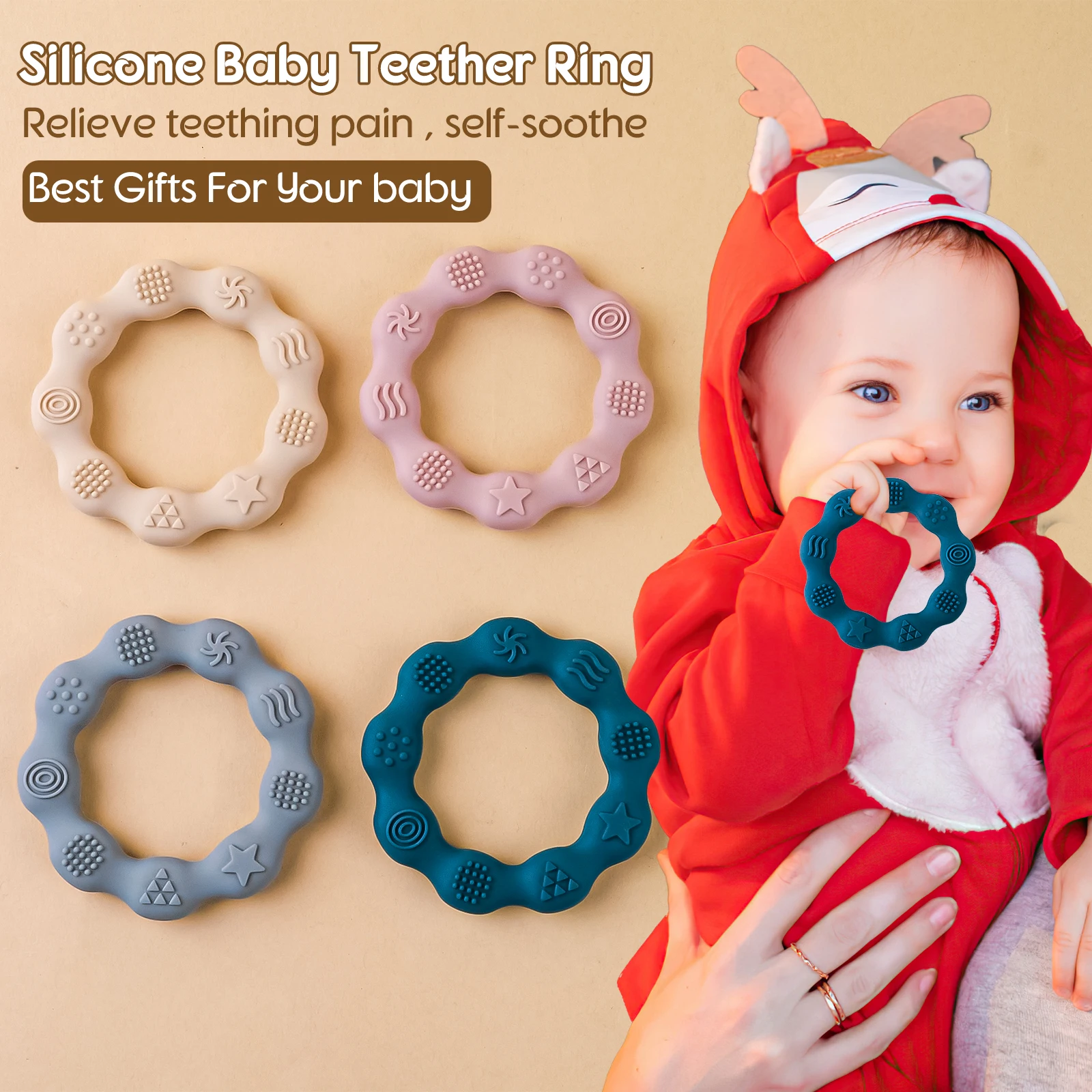 

1Pcs Baby Silicone Teething Ring BPA Free Silicone Teether Food Grade Newborn Baby Accessories Cartoon Silicone Teether