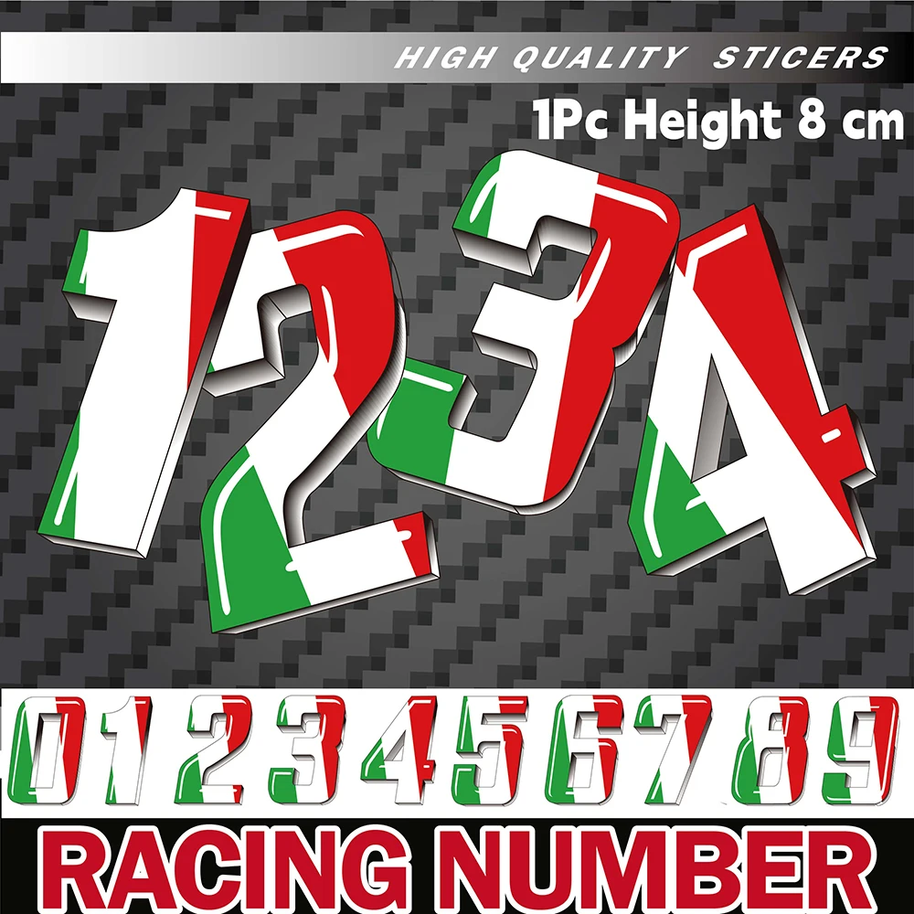 Reflective RACE NUMBER TRICOLOR NUMBERS Motorcycle Stickers Bike Helmet Decals  for Motor Car Go Kart Quad Boat Tir