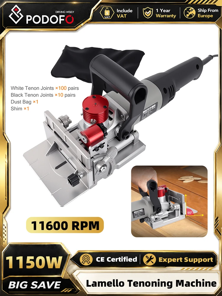 Podofo 11.600 U/min Lamello Zahnstangenfräsmaschine, 3-Schlitz-Fräsmaschine mit 110 Zahnstangengelenken, Holzbohrmaschine, Lamello Fräser, Lamellenfräser, unsichtbarer Ramino-Verbinder,
