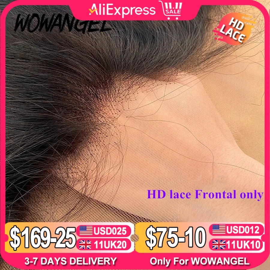 Wow Angel 13x6 HD lace Frontal Invisible HD Transparent Lace Melt Skins Straight 13x4 HD Lace Only Human Hair Remy Pre Plucked