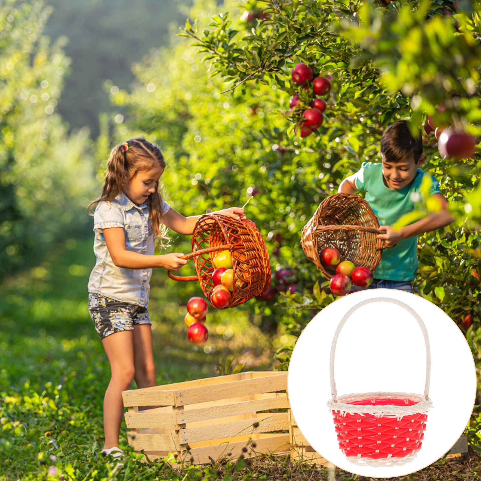 

6 Pcs Woven Basket Children's Handbasket Mini with Handle Picnic Small Plastic Red