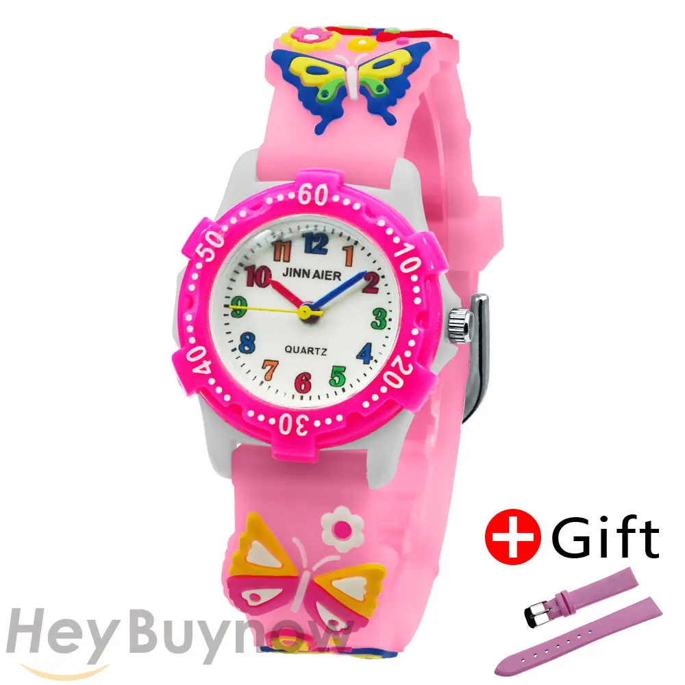 Reloj de cuarzo de dibujos animados de mariposa de Color de esfera giratoria de alta calidad, reloj luminoso de moda para niña linda, reloj para