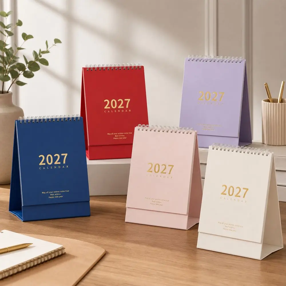 Portable 2027 Desktop Desk Calendar Morandi Color Decorative Display Standing Table Calendar Foldable Academic Planner
