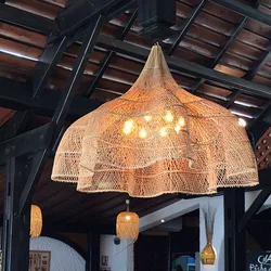 Wabi Sabi Rattan Pendant Lamp Modern Living Room Wicker Pendant Lamp Restaurant Kitchen Dining Room LED Handmade Pendant Light