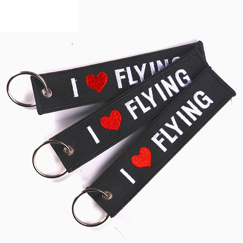 30PCS Wholesale Keychains I love flying Double Sided Embroidery EKG Key Accessories Backpack Pendant