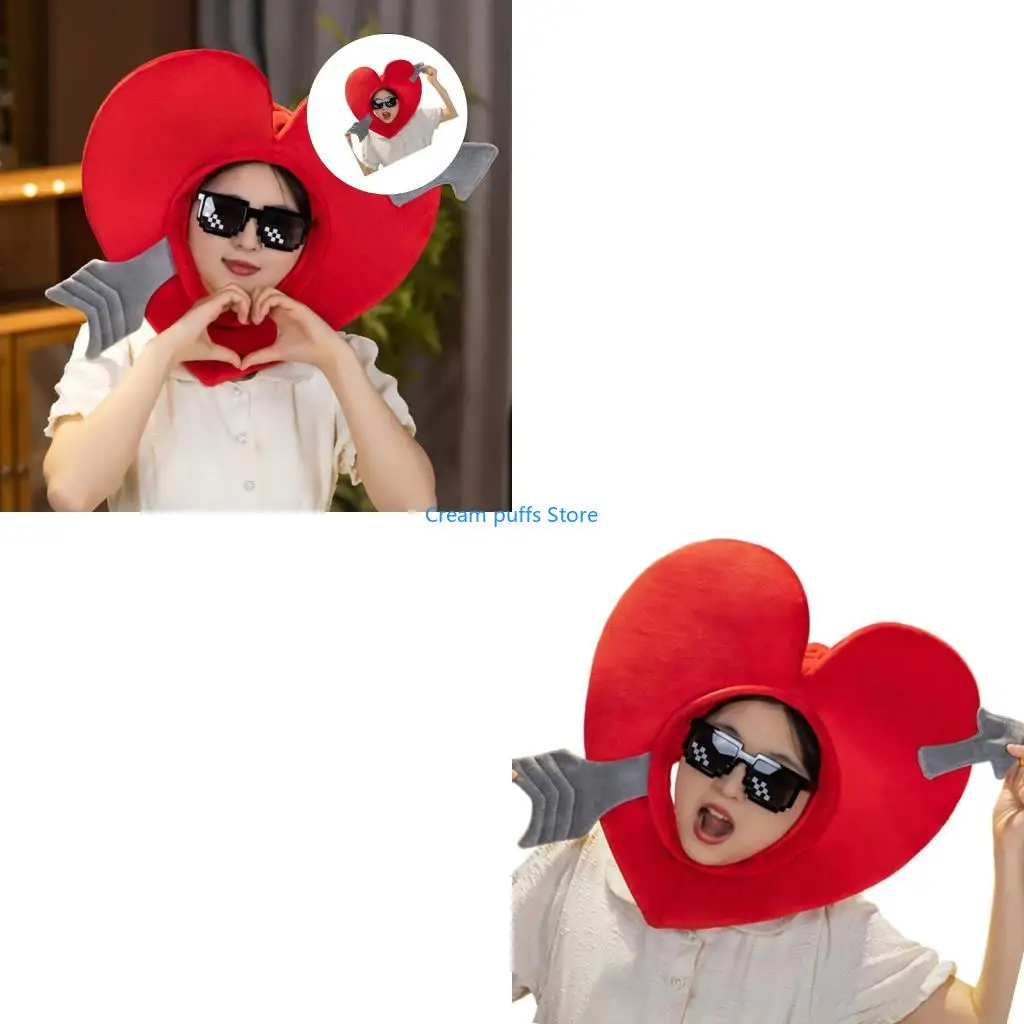 50LE Funny Plush Cupids Arrows Heart Headgear with Sunglasses Valentine Day Costumes Photo Props Halloween Cosplay Costumes