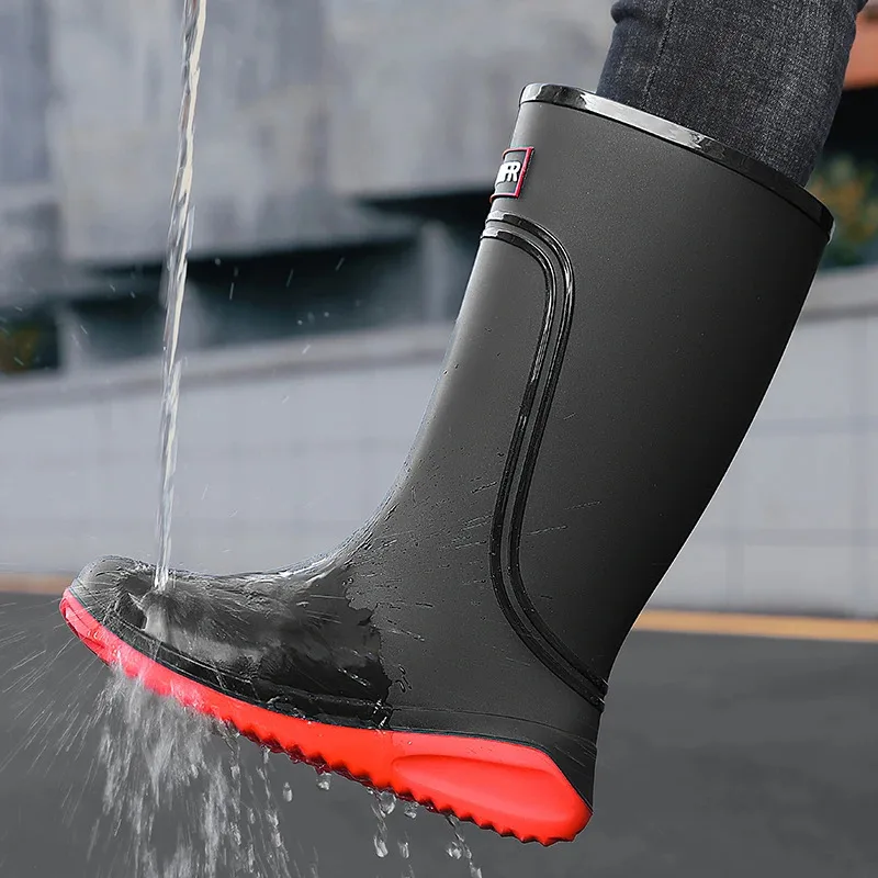 

Men'S High-Top Casual Rain Boots, Outdoor Waterproof Shoes, Fashionable Rain Boots Chef Men'S Shoes, Long Boots