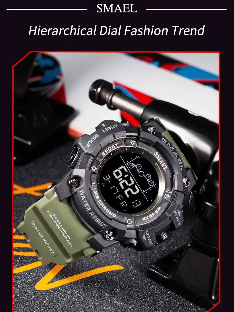 SMAEL LED Alarm Clock Military Watches Digital Watch 50M Waterproof 8082 Sport Watch For Men