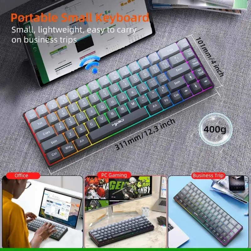 U55C اللوحة اللاسلكية الإضاءة ARGB الإضاءة ثلاثة اتصالات الوضع متانة مفاتيح مفاتي