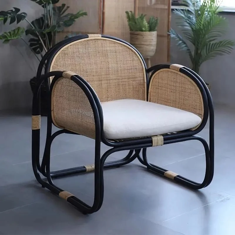 

Natural rattan chair, rattan quiet wind balcony leisure sofa chair single backrest with armrest rattan chair