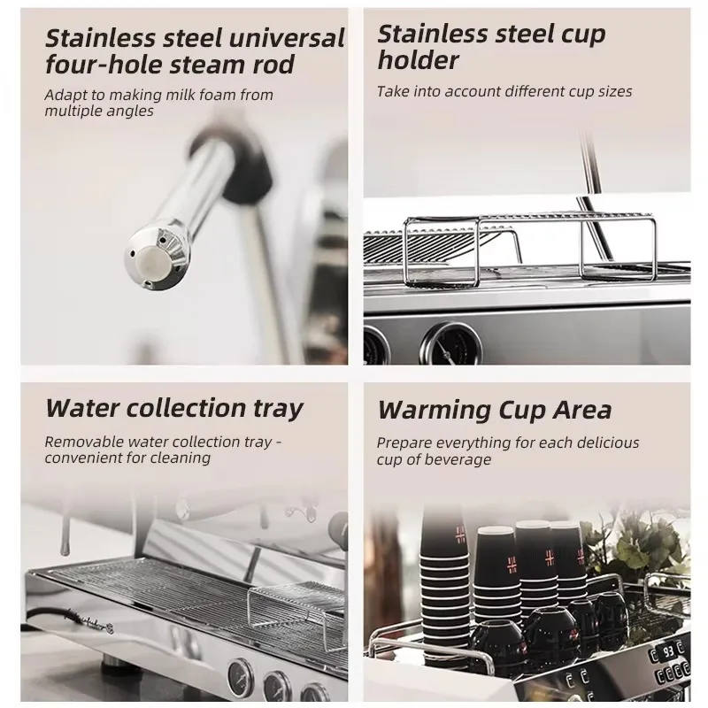 Commercial Coffee Machine, Double-head Italian Professional Multi-boiler Coffee and Milk Tea Shop, Large Steam Coffee Machine