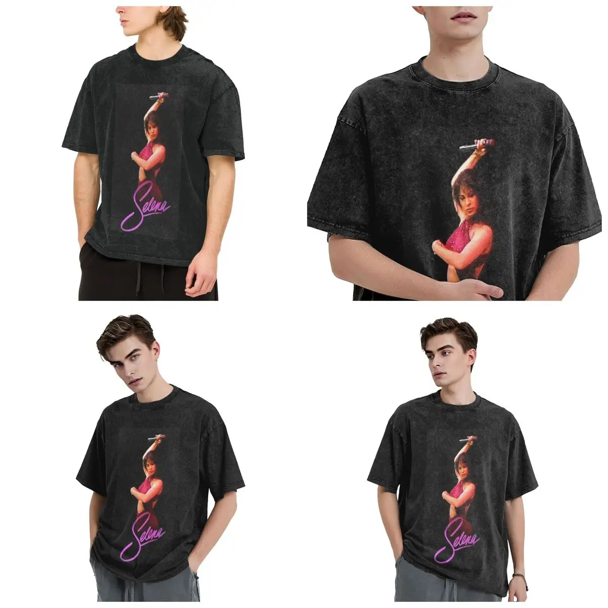 Popular Selena Quintanilla Singer Hip Hop Short Sleeve T-Shirts Washed Tops Tees Streetwear T Shirt Printed for Men woman