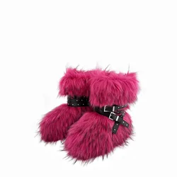 Winter Shoe Women's Fluffy Faux Raccoon Fur Boots Woman Plush Warm Snow Boots Luxury Footwear Girls' Furry Fur Bottes Fashion