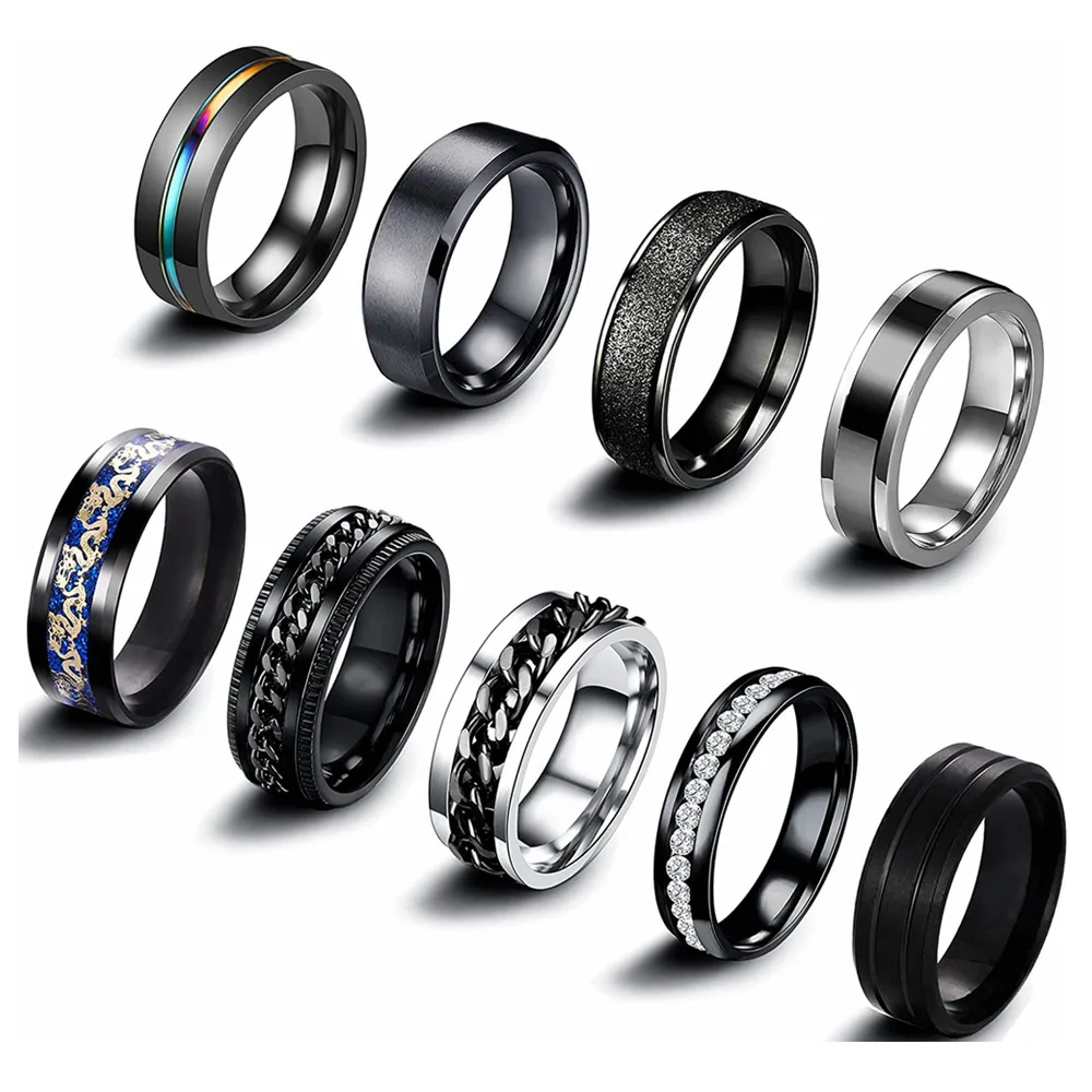 

9-Piece Set Of Ring Rotating Pressure Reducing Chain Ring Titanium Steel Jewelry