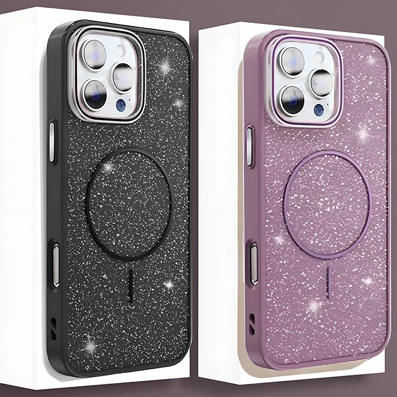 

Glitter Bling Solid Color Wireless Charge for iPhone 16 15 14 13 12 11 Pro Max Plus Magsafe Shockproof Magnetic Protective Cover