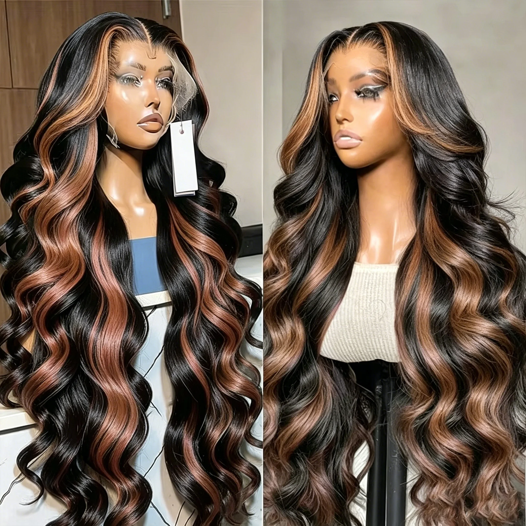 

Ombre Highlight Body Wave 13x4 HD Lace Front Human Hair Wig Curly 1B/30 Black Brown Colored 13x6 Lace Frontal Wigs For Women