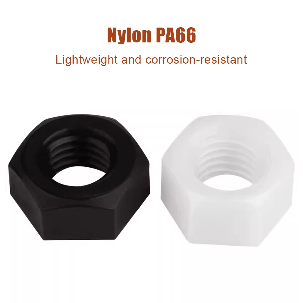 2-50pcs Metric White Black Nylon Hex Nut M2 M2.5 M3 M4 M5 M6 M8 M10 M12 M14 M16 M18 M20 Plastic Hex Hexagon Nut for Screws Bolts