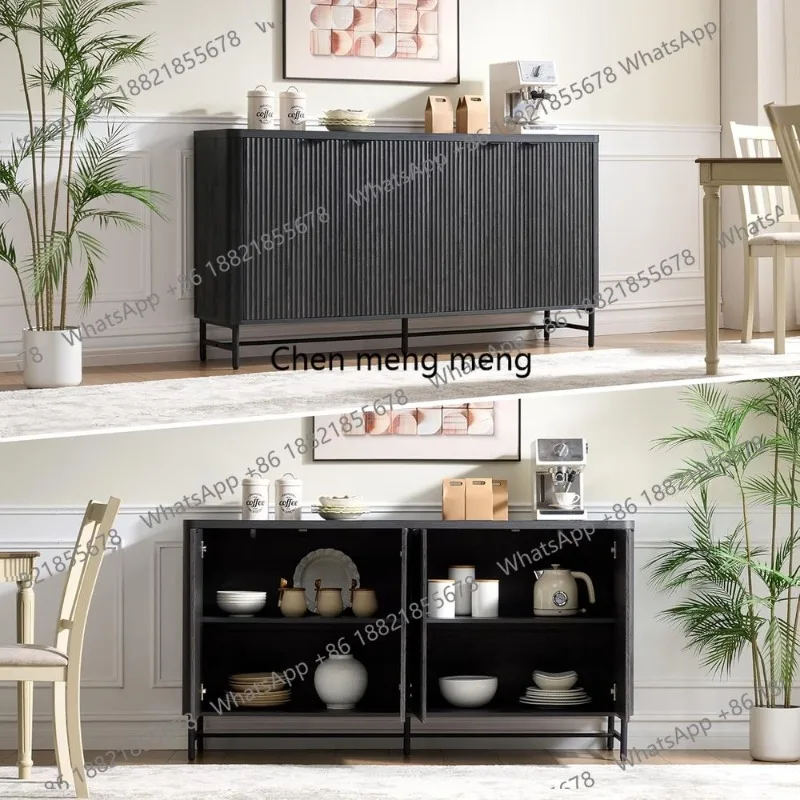 65-inch Modern Fluted Sideboard Buffet with Storage, Credenza Console Table for Dining and Living Spaces in Black