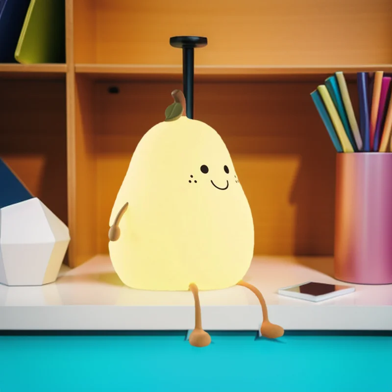 

Rechargeable LED Cartoon Pear Nightlight, Silicone Light, Bedside Decor, Color Changing, Atmosphere Lamp for Kids, Holiday Gifts