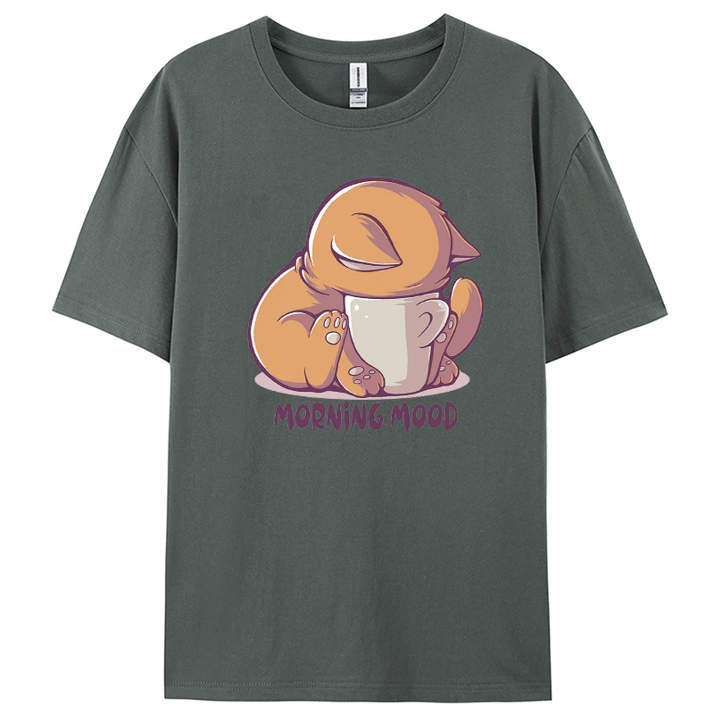 Katze Morgen Stimmung Muster Mode Einfache T-Shirts Mann Weiche Oansatz T Shirt Baumwolle All-Match Kurzarm Straße Sommer kleidung