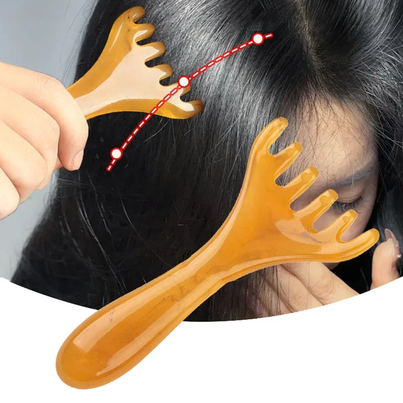 

Head Massager Resin Deer Antlers Scalp Massage Gua Sha Head Relax Relief Stress Improve Sleep Scalp Scraping Massager