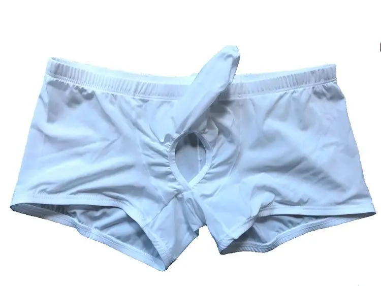 Hodensack Loch Elefanten Nase Männer Sexy Unterwäsche Boxer Shorts Ice Seide Höschen Atmungs Flachbau Dessous Männlich Schwarz Weiß xxl