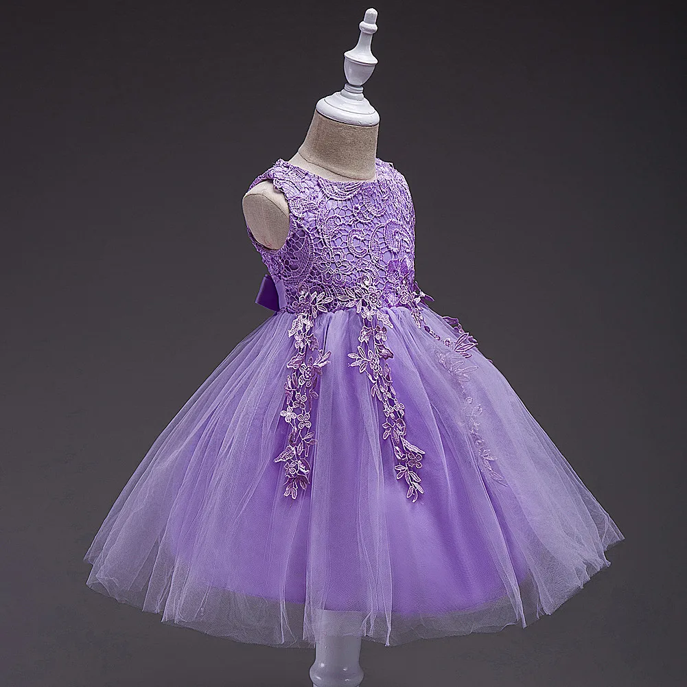 Robe de princesse en dentelle brodée pour enfants, sans manches, à fleurs, jupe bouffante, automne et hiver