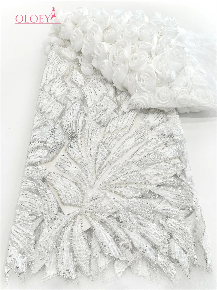 

OLOEY Luxury 3D African High-end Beaded Embroidery Lace 2026 Nigerian French Sequin Lace Fabric Women's Wedding Party Dresses