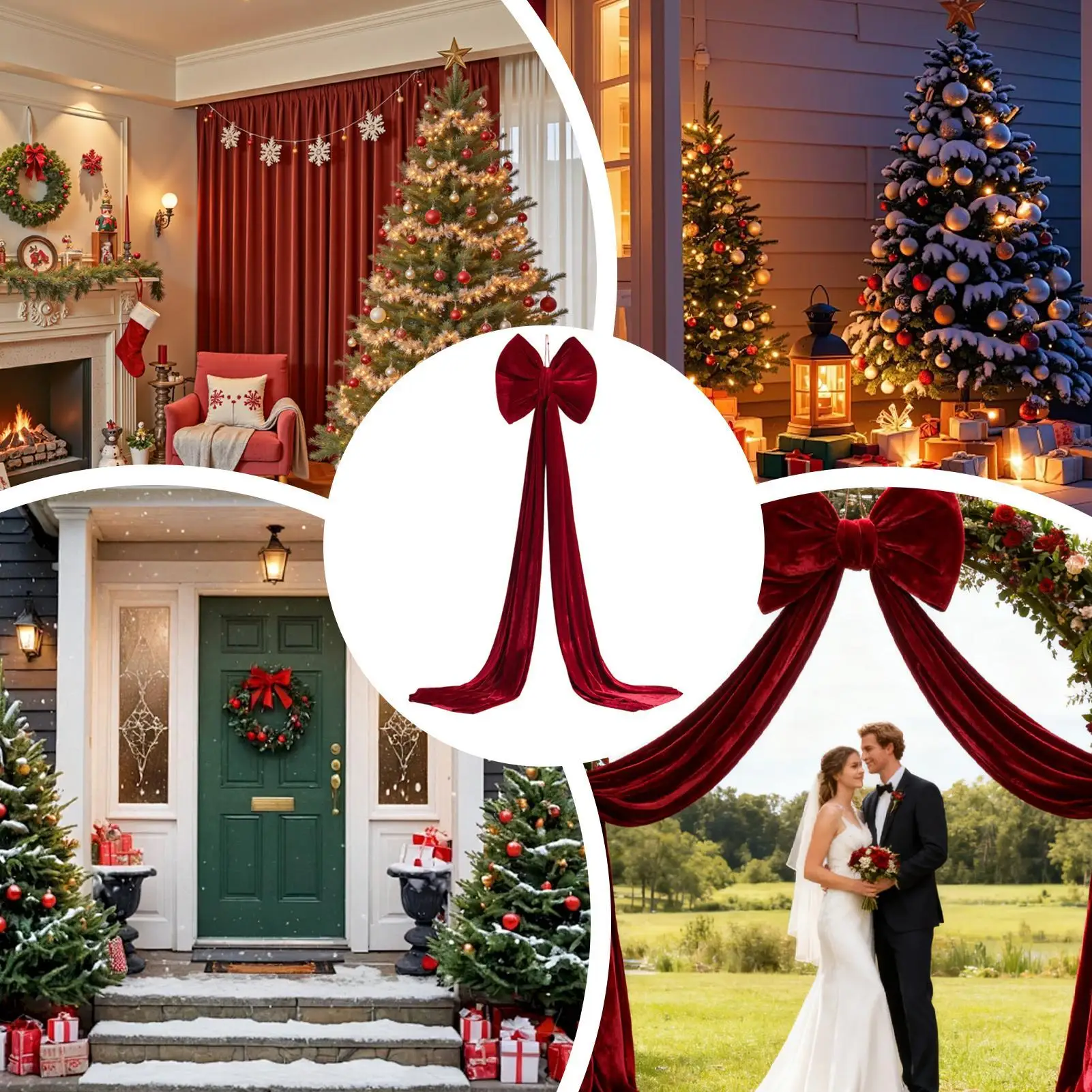 

Бархатные банты для рождественской елки 70,8 дюймов, красные большие бархатные домашние декорации, большие рождественские банты для камина, передние двери